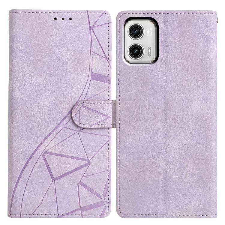 For Motorola Moto G73 Triangles Embossed Leather Phone Case(Purple)