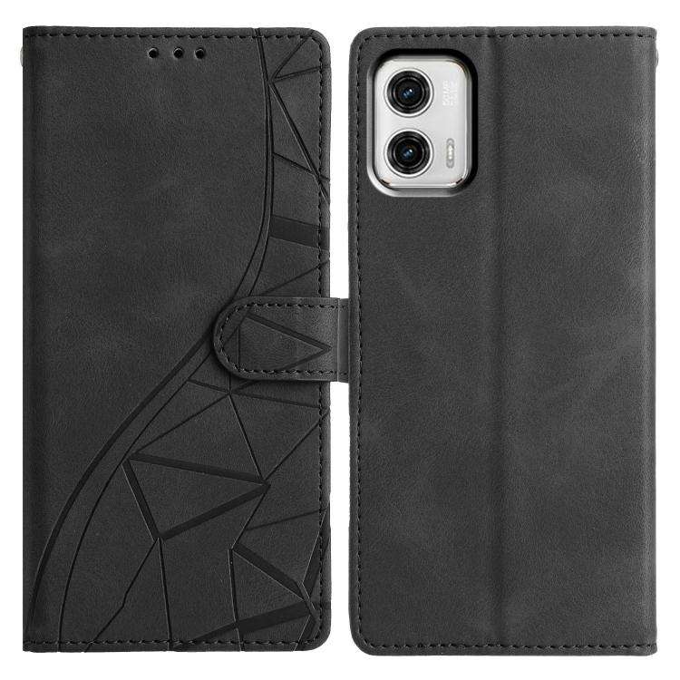 For Motorola Moto G73 Triangles Embossed Leather Phone Case(Black)