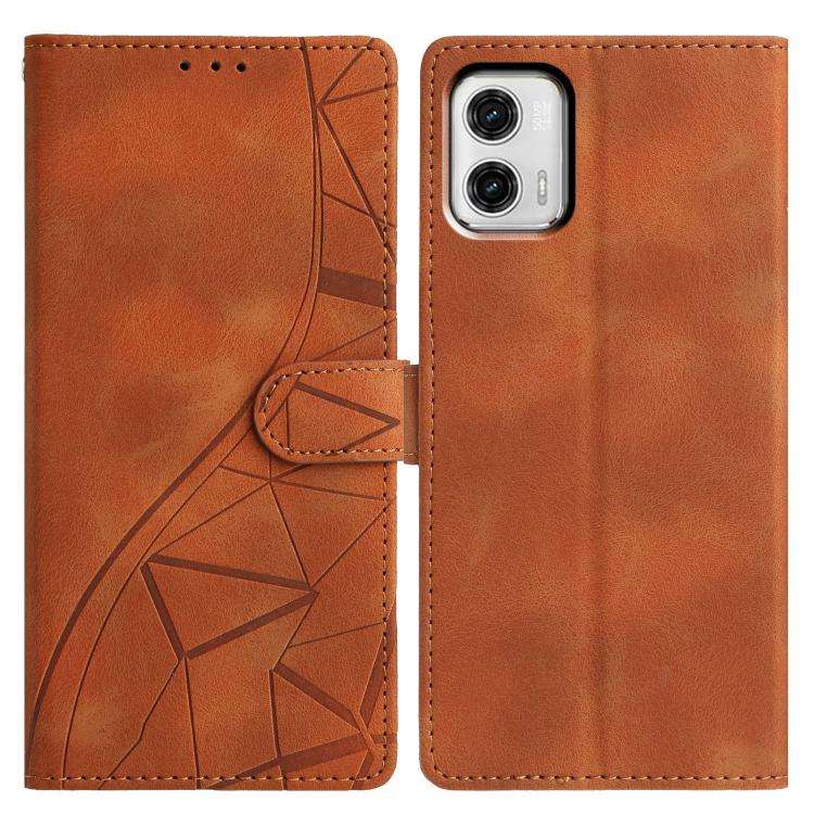 For Motorola Moto G73 Triangles Embossed Leather Phone Case(Brown)