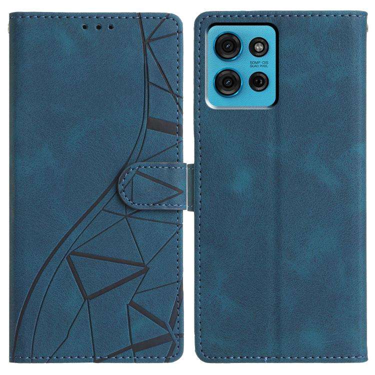 For Motorola Moto G75 5G Triangles Embossed Leather Phone Case(Blue)