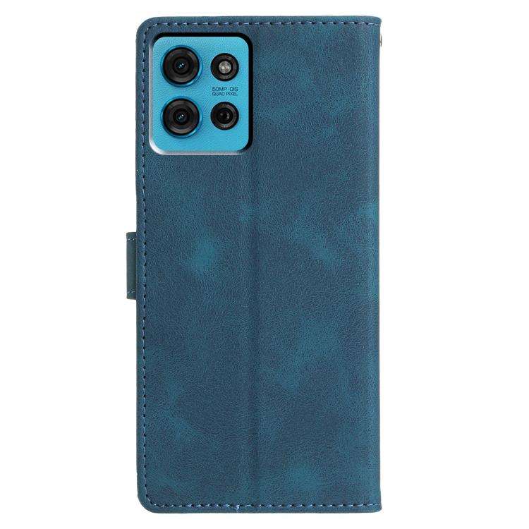 For Motorola Moto G75 5G Triangles Embossed Leather Phone Case(Blue)