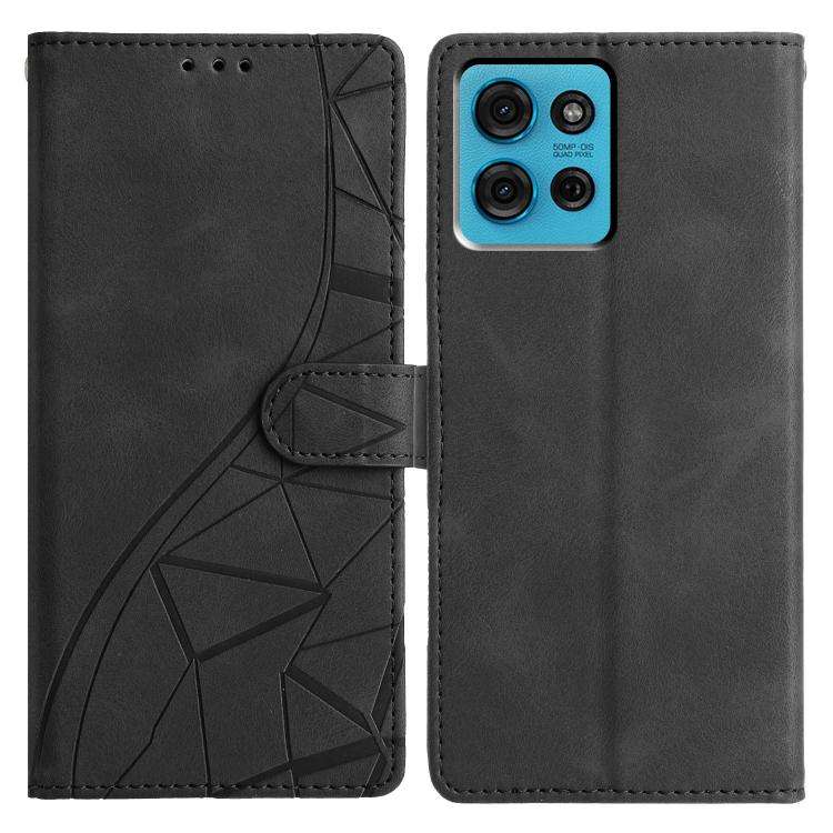 For Motorola Moto G75 5G Triangles Embossed Leather Phone Case(Black)