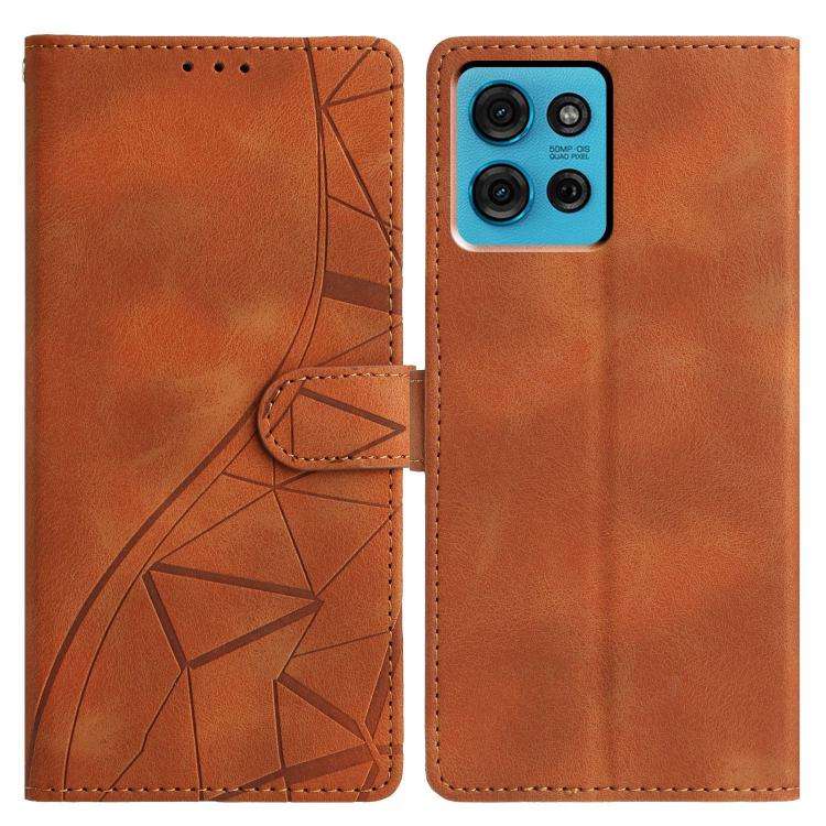 For Motorola Moto G75 5G Triangles Embossed Leather Phone Case(Brown)