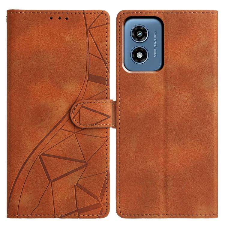 For Motorola Moto G Play 2024 Triangles Embossed Leather Phone Case(Brown)