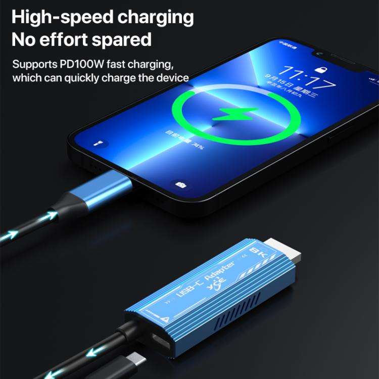 YCE-V286 Type-C to PD3.0 and HDMI 8K Adapter Cable(Blue)