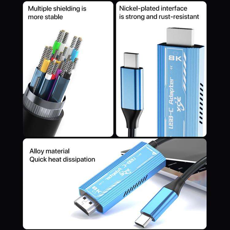 YCE-V286 Type-C to PD3.0 and HDMI 8K Adapter Cable(Blue)