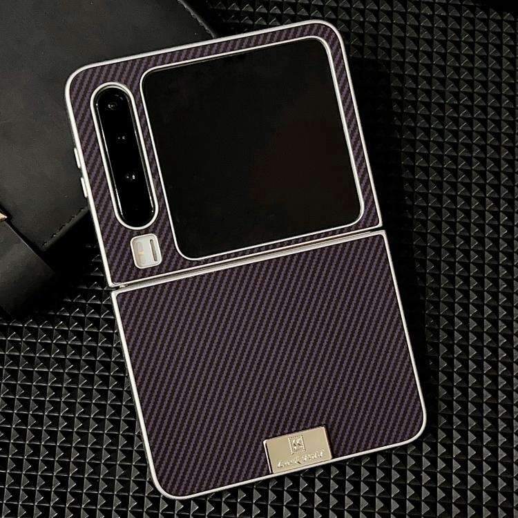 For Huawei Pura X Kevlar Carbon Fiber Ultra-thin Nameplate Shockproof Phone Case(Purple)