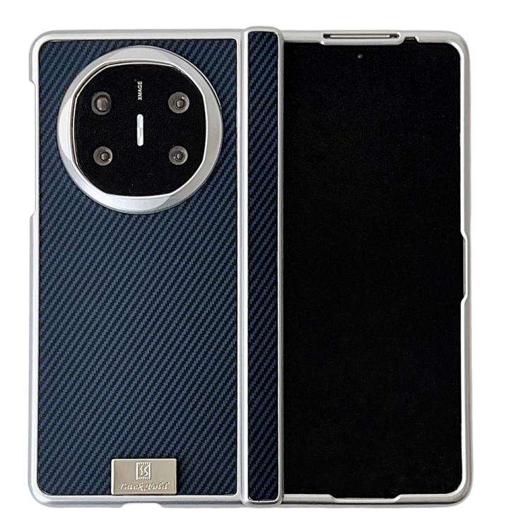 For Huawei Mate X6 Kevlar Carbon Fiber Spring Axis Nameplate Shockproof Phone Case(Dark Blue)