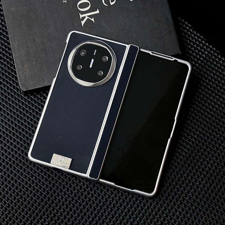 For Huawei Mate X6 Kevlar Carbon Fiber Spring Axis Nameplate Shockproof Phone Case(Dark Blue)