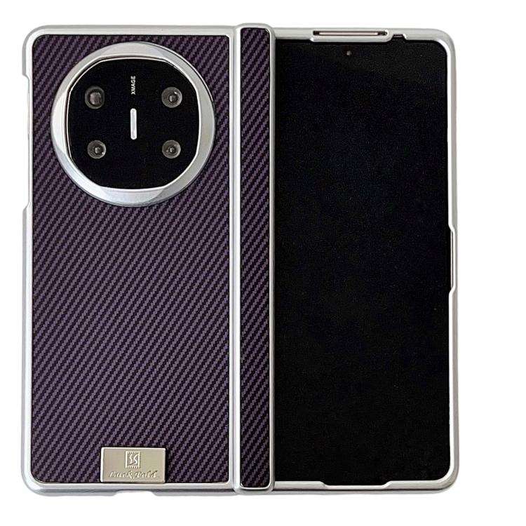 For Huawei Mate X6 Kevlar Carbon Fiber Spring Axis Nameplate Shockproof Phone Case(Purple)