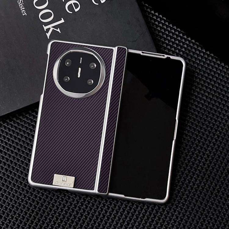 For Huawei Mate X6 Kevlar Carbon Fiber Spring Axis Nameplate Shockproof Phone Case(Purple)