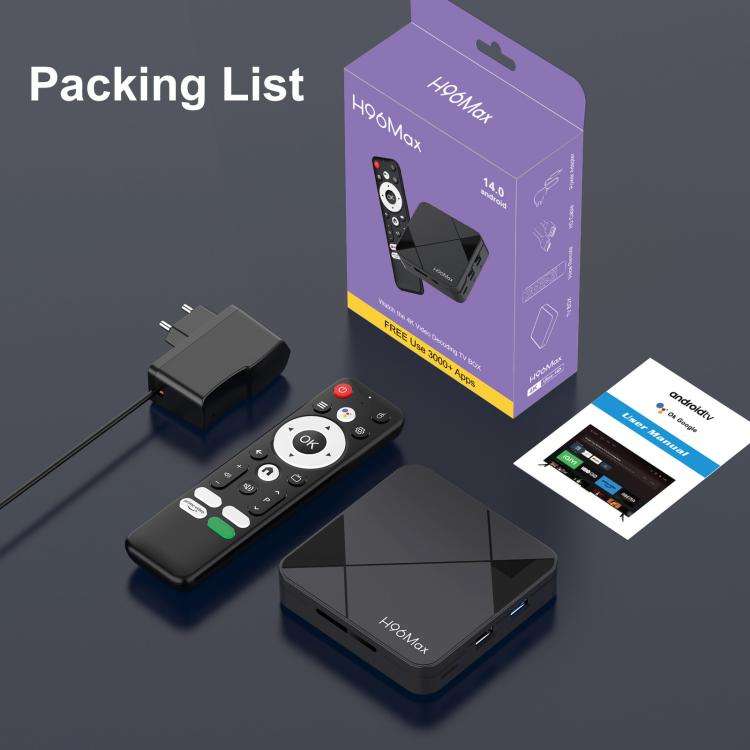 H96Max 4K UHD Android 14 Smart TV Box with Remote Control, RK3518 Quad-Core 2GB+16GB(UK Plug)