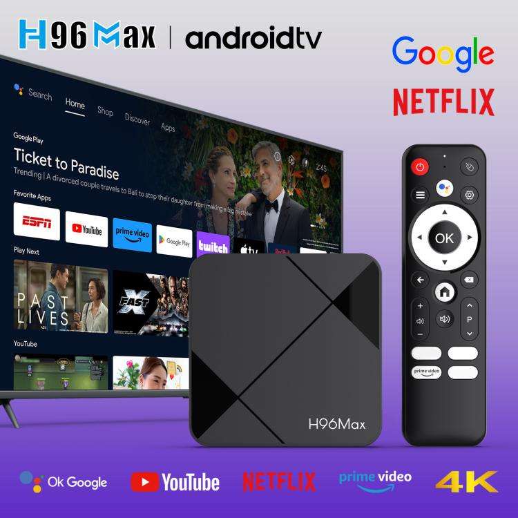 H96Max 4K UHD Android 14 Smart TV Box with Remote Control, RK3518 Quad-Core 2GB+16GB(UK Plug)