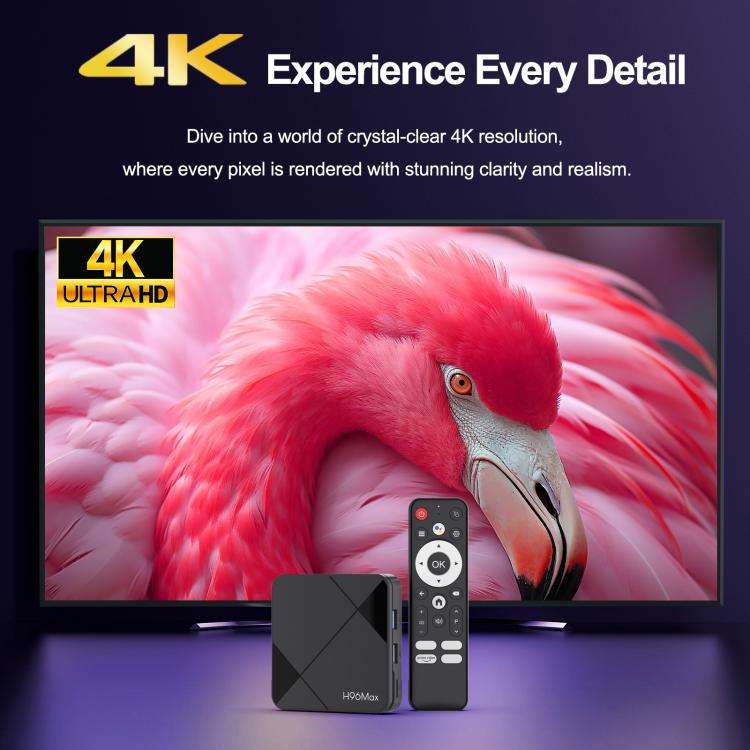 H96Max 4K UHD Android 14 Smart TV Box with Remote Control, RK3518 Quad-Core 2GB+16GB(UK Plug)