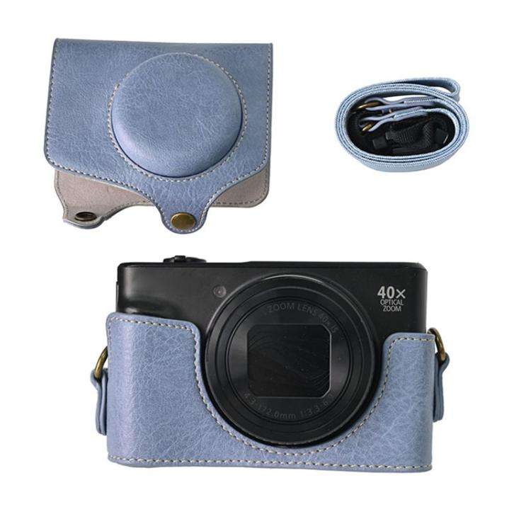 For Canon PowerShot SX740 HS Retro Litchi Texture Leather Full Body Camera Case Bag with Strap(Blue)