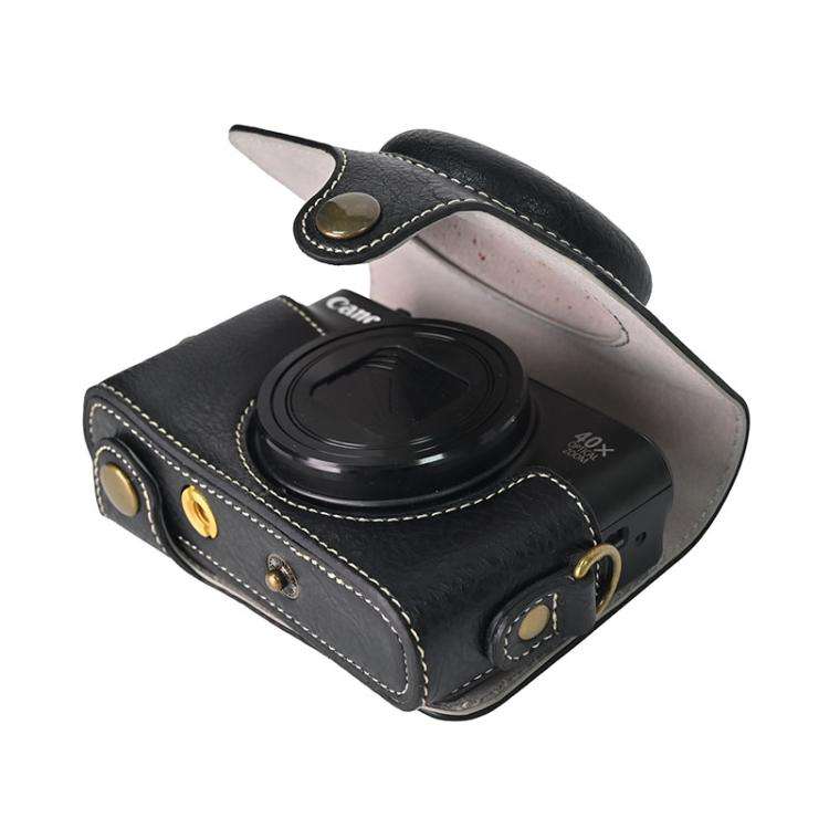 For Canon PowerShot SX740 HS Retro Litchi Texture Leather Full Body Camera Case Bag with Strap(Bl...