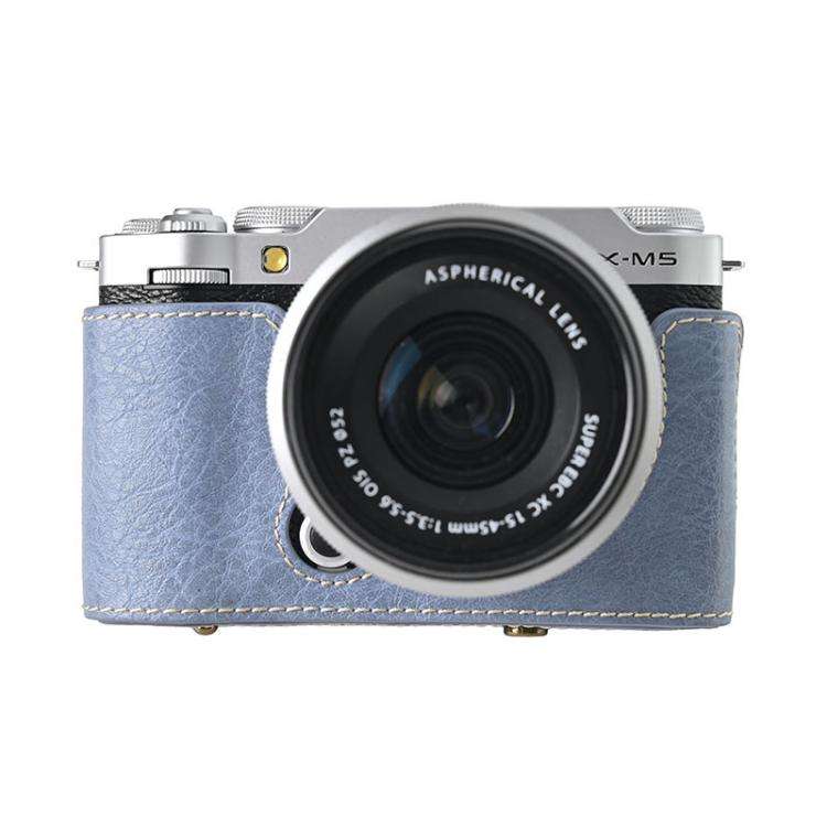 For FUJIFILM X-M5 Retro Litchi Texture Leather Full Body Camera Case Bag with Strap(Blue)