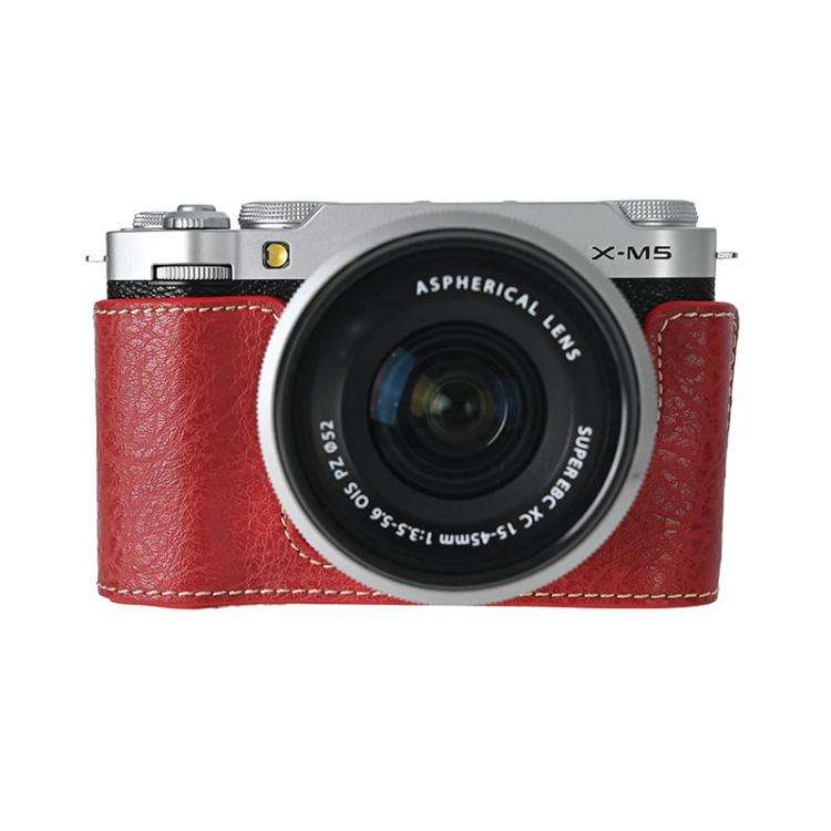 For FUJIFILM X-M5 Retro Litchi Texture Leather Full Body Camera Case Bag with Strap(Red)
