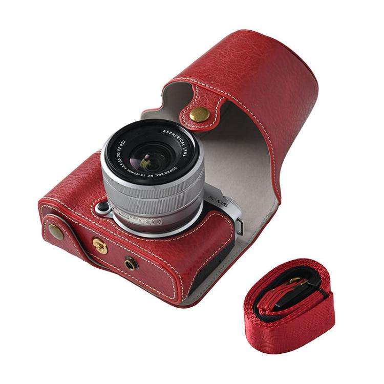 For FUJIFILM X-M5 Retro Litchi Texture Leather Full Body Camera Case Bag with Strap(Red)
