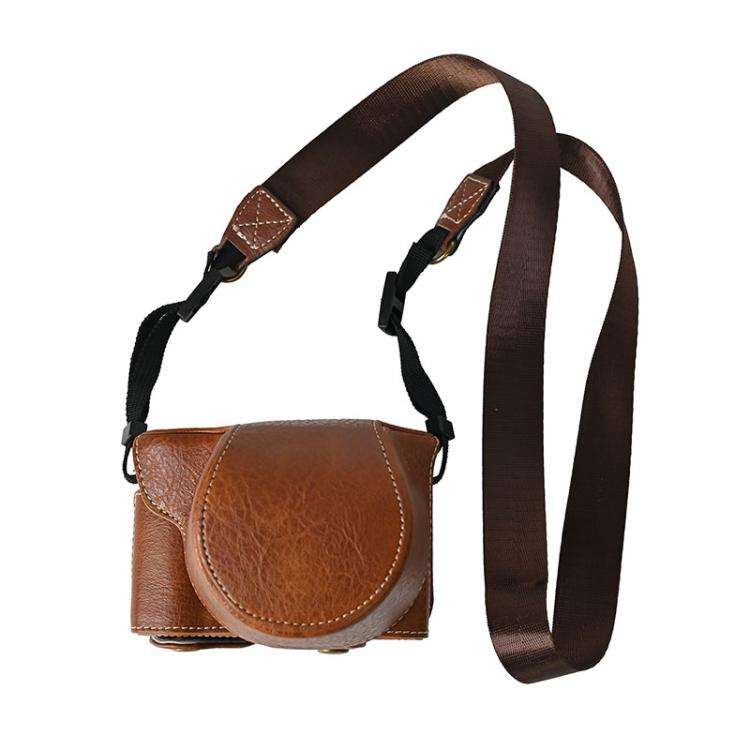 For FUJIFILM X-M5 Retro Litchi Texture Leather Full Body Camera Case Bag with Strap(Coffee)