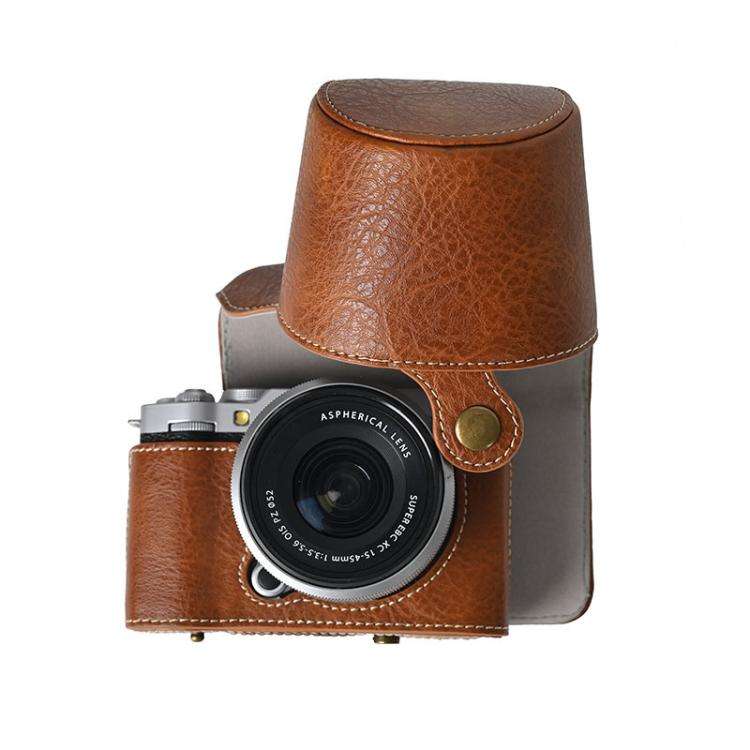 For FUJIFILM X-M5 Retro Litchi Texture Leather Full Body Camera Case Bag with Strap(Coffee)