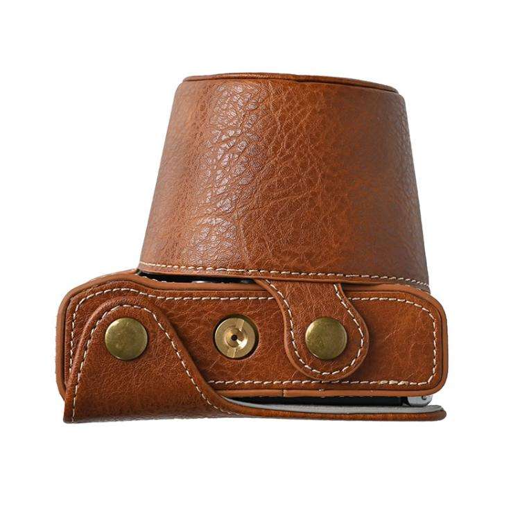 For FUJIFILM X-M5 Retro Litchi Texture Leather Full Body Camera Case Bag with Strap(Coffee)