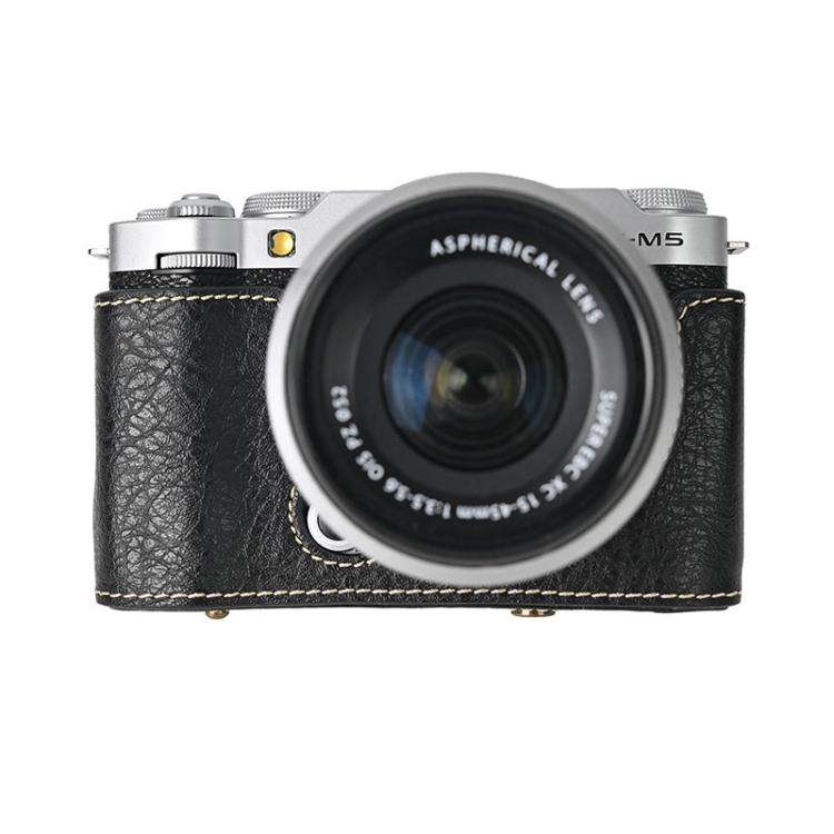 For FUJIFILM X-M5 Retro Litchi Texture Leather Full Body Camera Case Bag with Strap(Black)