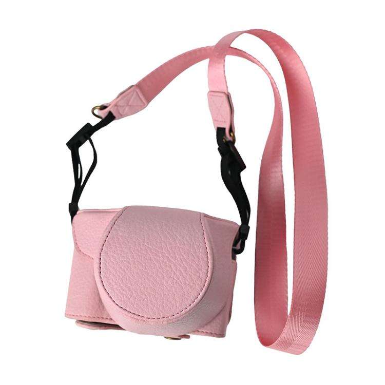 For FUJIFILM X-M5 Retro Litchi Texture Leather Full Body Camera Case Bag with Strap(Pink)