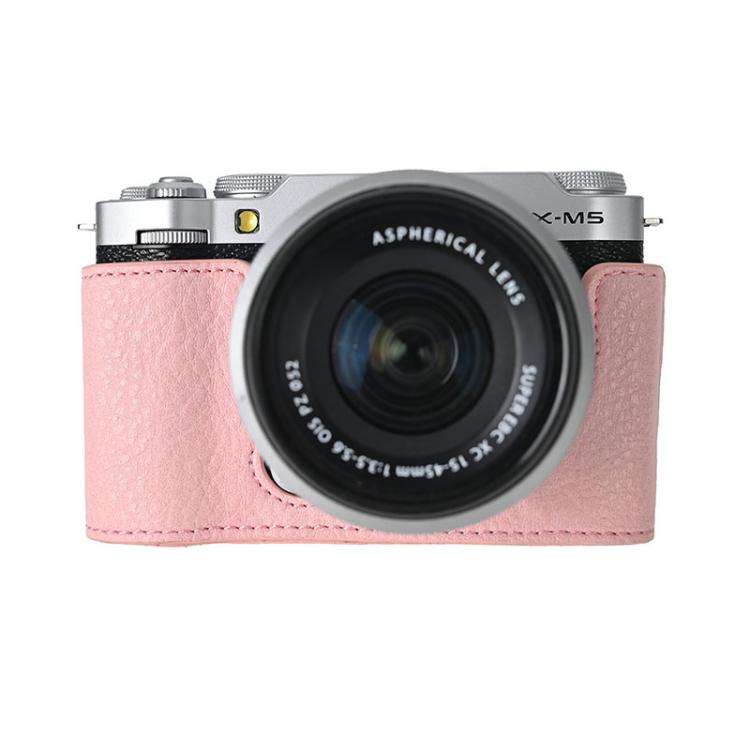 For FUJIFILM X-M5 Retro Litchi Texture Leather Full Body Camera Case Bag with Strap(Pink)