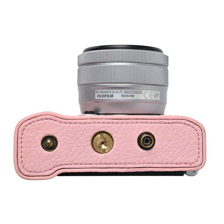 For FUJIFILM X-M5 Retro Litchi Texture Leather Full Body Camera Case Bag with Strap(Pink)