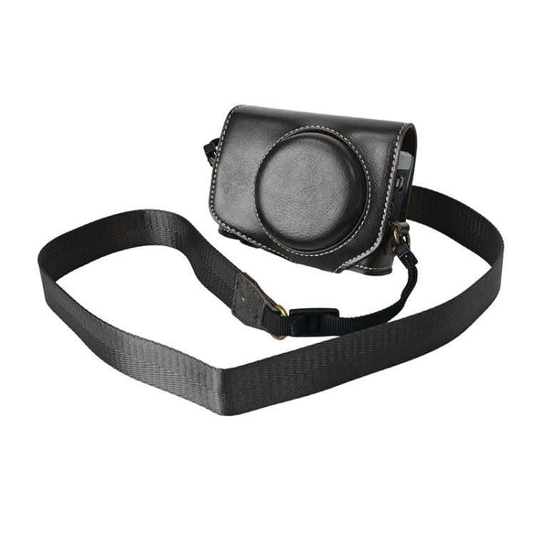 For Canon G7 X Mark III / G7X3 Retro Pull Up Leather Full Body Camera Case Bag with Strap(Black)