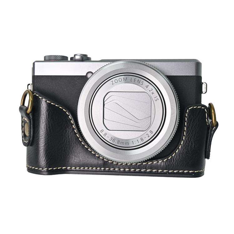 For Canon G7 X Mark III / G7X3 Retro Pull Up Leather Full Body Camera Case Bag with Strap(Black)