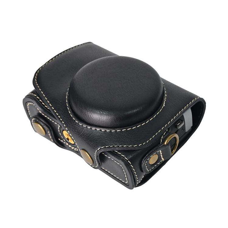 For Canon G7 X Mark III / G7X3 Retro Pull Up Leather Full Body Camera Case Bag with Strap(Black)