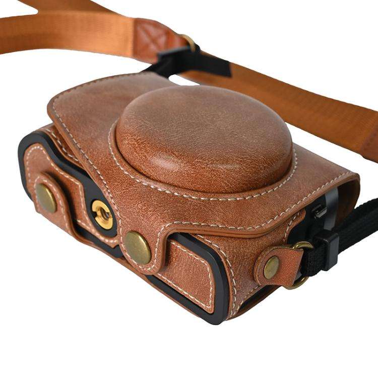 For Canon G7 X Mark III / G7X3 Retro Pull Up Leather Full Body Camera Case Bag with Strap(Brown)