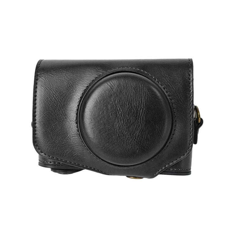 For Canon PowerShot SX740 HS Retro Pull Up Leather Full Body Camera Case Bag with Strap(Black)
