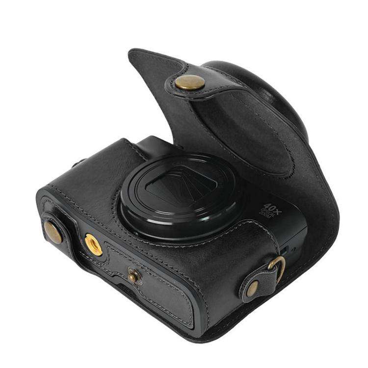 For Canon PowerShot SX740 HS Retro Pull Up Leather Full Body Camera Case Bag with Strap(Black)