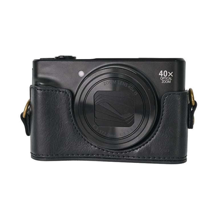 For Canon PowerShot SX740 HS Retro Pull Up Leather Full Body Camera Case Bag with Strap(Black)