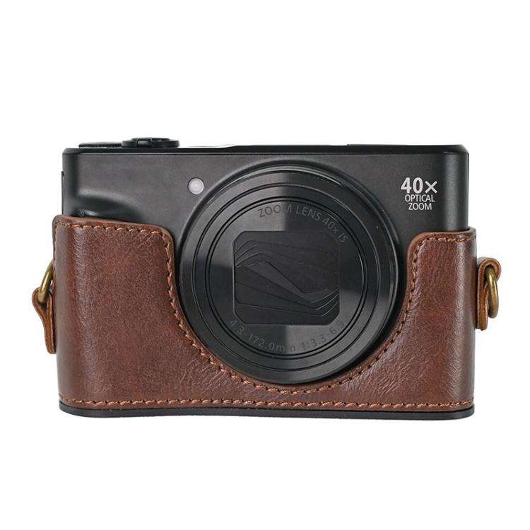 For Canon PowerShot SX740 HS Retro Pull Up Leather Full Body Camera Case Bag with Strap(Coffee)