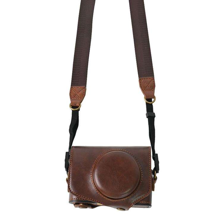 For Canon PowerShot SX740 HS Retro Pull Up Leather Full Body Camera Case Bag with Strap(Coffee)