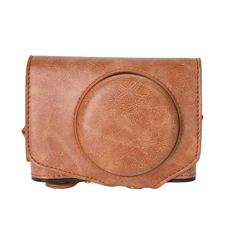 For Canon PowerShot SX740 HS Retro Pull Up Leather Full Body Camera Case Bag with Strap(Brown)