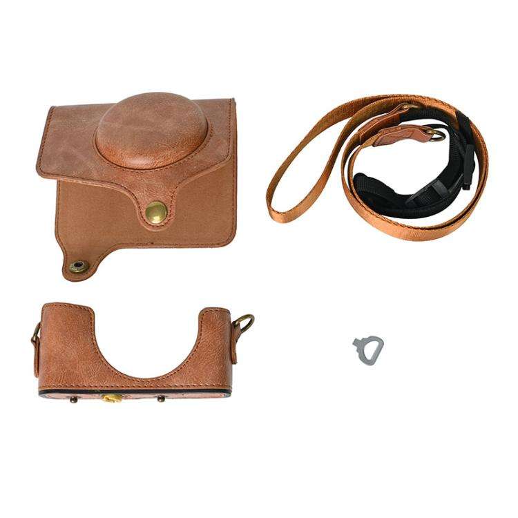 For Canon PowerShot SX740 HS Retro Pull Up Leather Full Body Camera Case Bag with Strap(Brown)