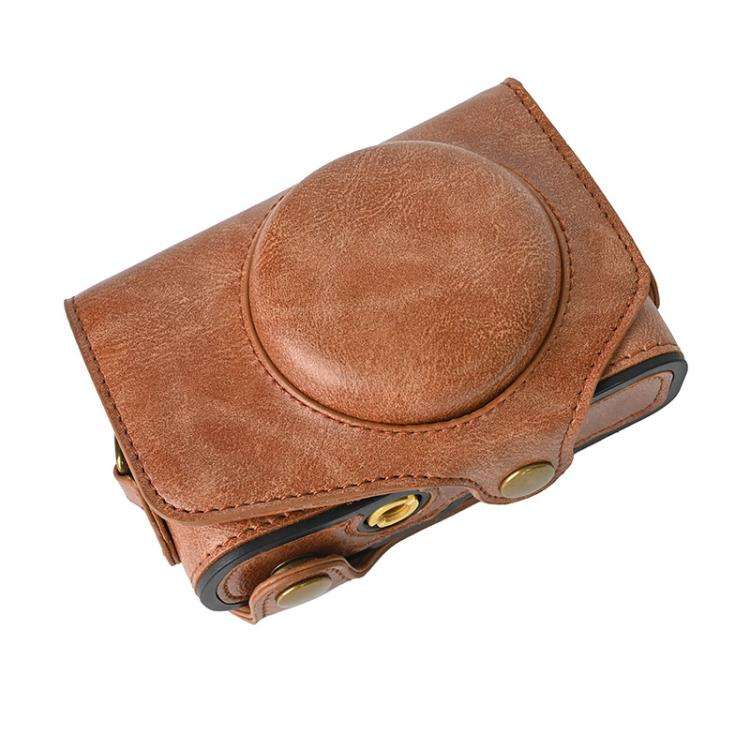For Canon PowerShot SX740 HS Retro Pull Up Leather Full Body Camera Case Bag with Strap(Brown)