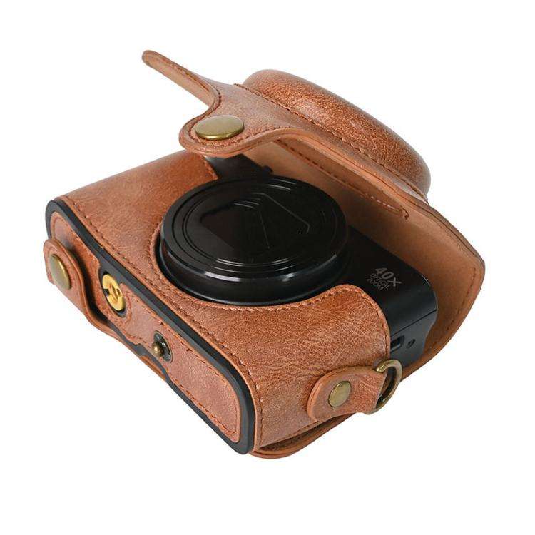 For Canon PowerShot SX740 HS Retro Pull Up Leather Full Body Camera Case Bag with Strap(Brown)