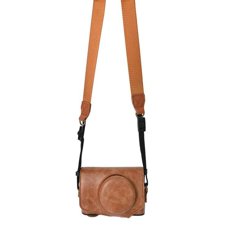 For Canon PowerShot SX740 HS Retro Pull Up Leather Full Body Camera Case Bag with Strap(Brown)