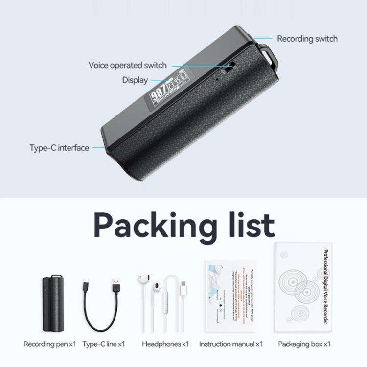 JNN Q70P OLED Display Magnetic Noise Reduction Voice Recording Pen Support APP Control, Memory:64...