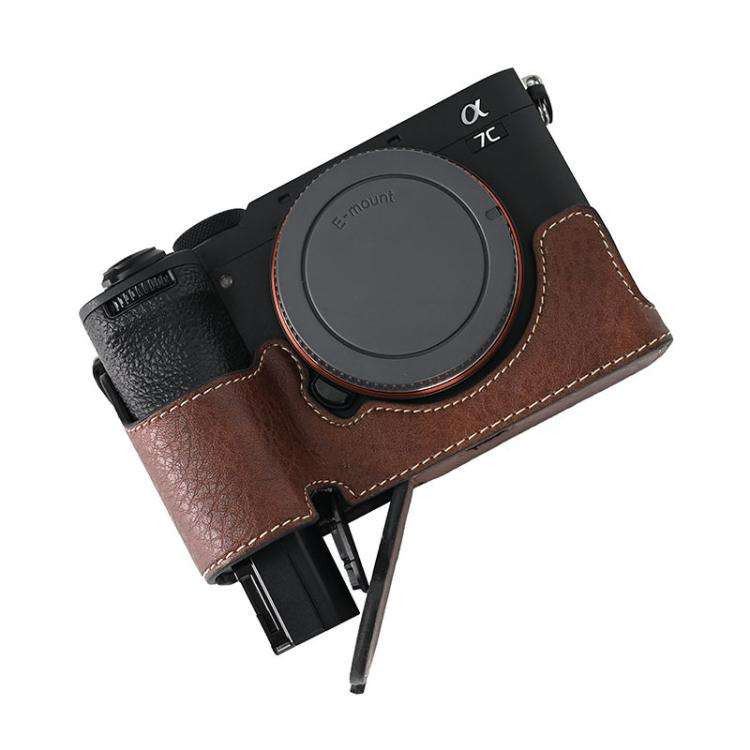 For Sony ILCE-7CM2 / Alpha 7C II Litchi Texture PU Leather Camera Half Case Base(Coffee)
