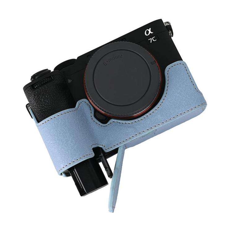 For Sony ILCE-7CM2 / Alpha 7C II Litchi Texture PU Leather Camera Half Case Base(Blue)