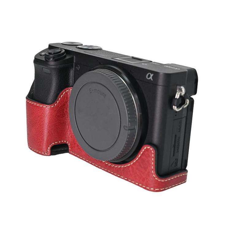 For Sony ILCE-6400 / A6300 / A6200 Litchi Texture PU Leather Camera Half Case Base(Wine Red)