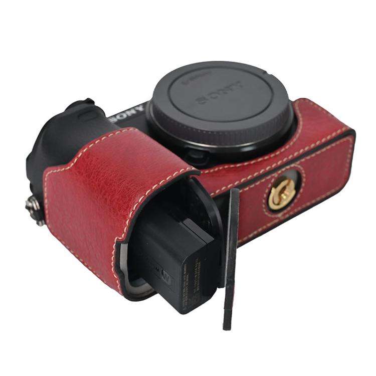 For Sony ILCE-6400 / A6300 / A6200 Litchi Texture PU Leather Camera Half Case Base(Wine Red)