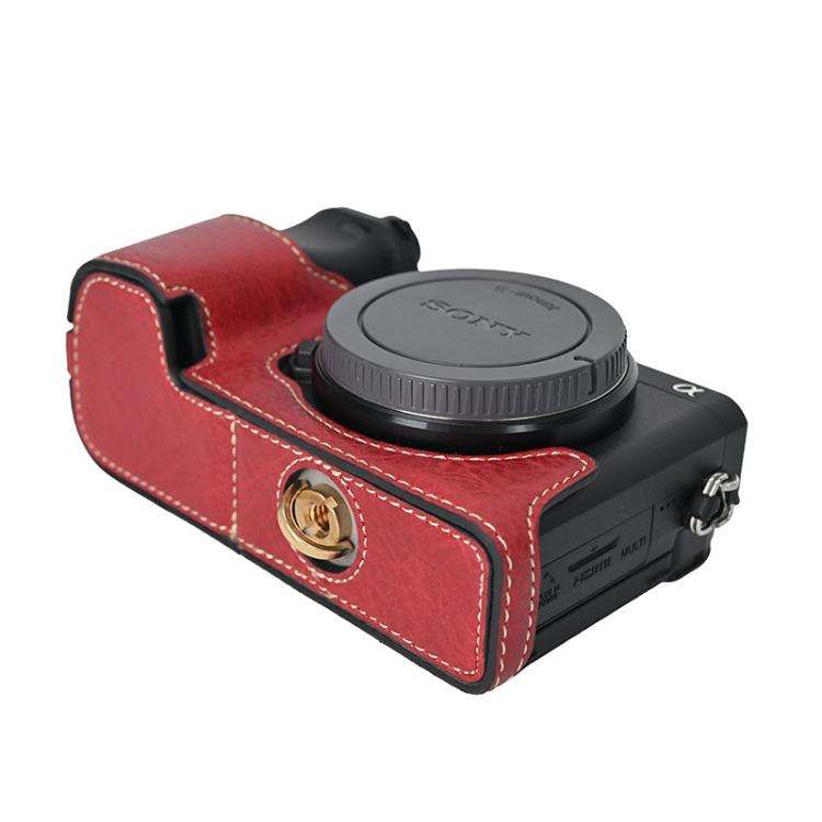 For Sony ILCE-6400 / A6300 / A6200 Litchi Texture PU Leather Camera Half Case Base(Wine Red)
